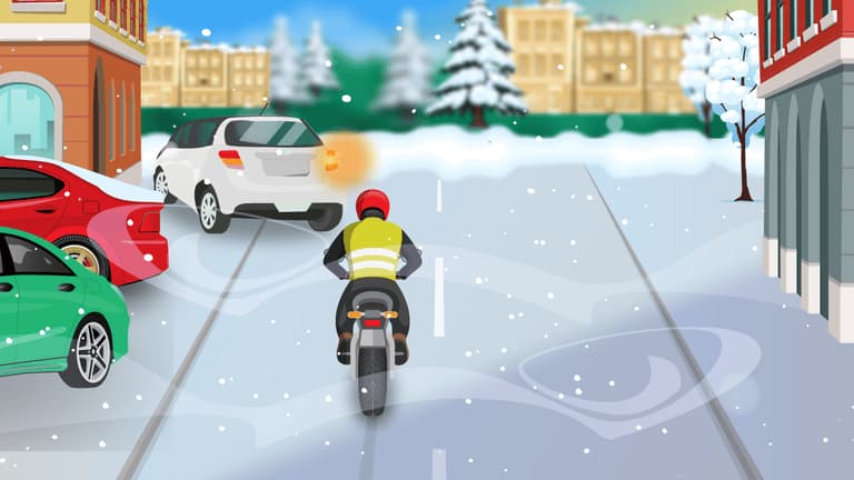 Conducătorul auto care urmează motocicleta ar putea avea nevoie de o distanță de frânare mai mare decât în mod normal.