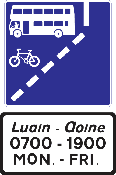 Numai autobuzele, bicicliștii și taxiurile au voie să folosească banda din față în orele indicate.
